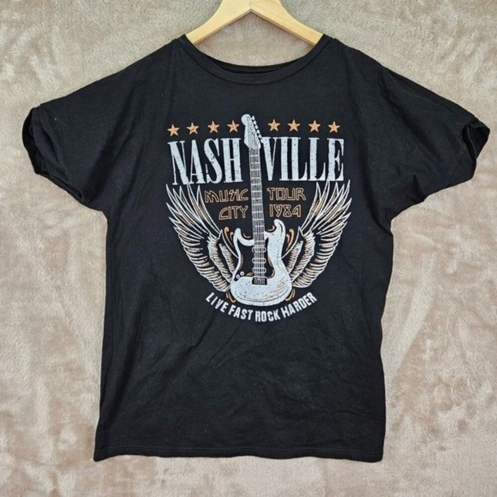 Nashville Music City Tour 1984 Live Rock Mens T-Shirt Size M Black Short Sleeve
